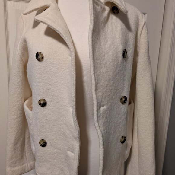 "J. CREW CREAM ITALIAN BOILED WOOL PEA COAT JACKET (SIZE 14)" - Picture 1 of 13
